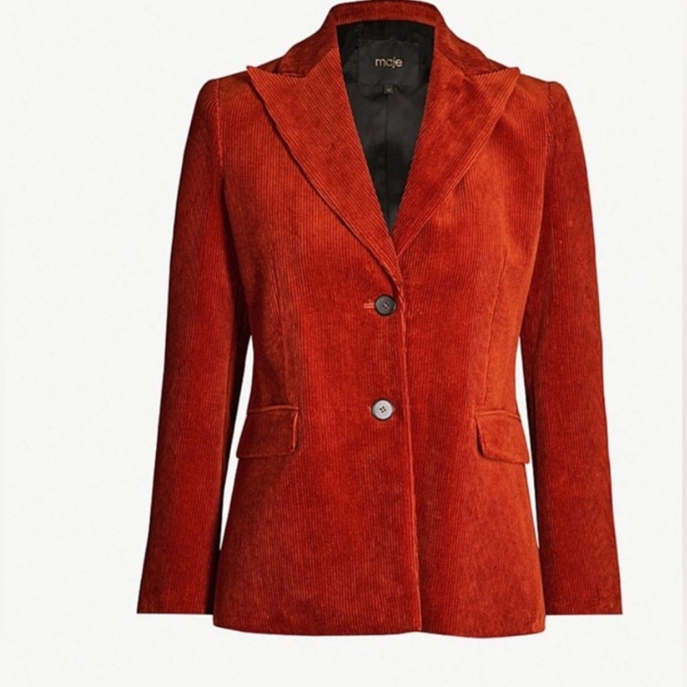 Maje Elle Corduroy Burnt Orange Camel Blazer Jacket Alessandra Ambrosio